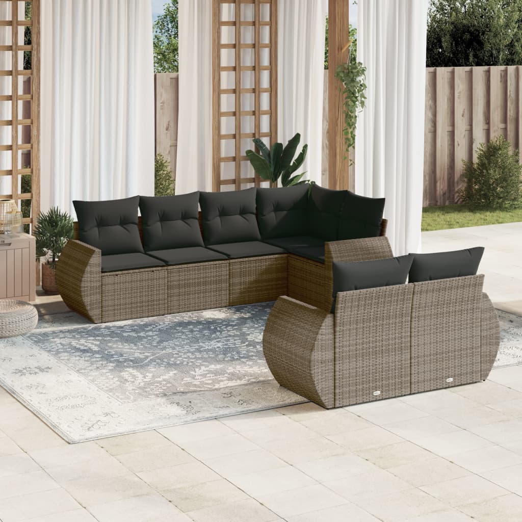 Set Divani da Giardino 7 pz con Cuscini Grigio in Polyrattancod mxl 88364