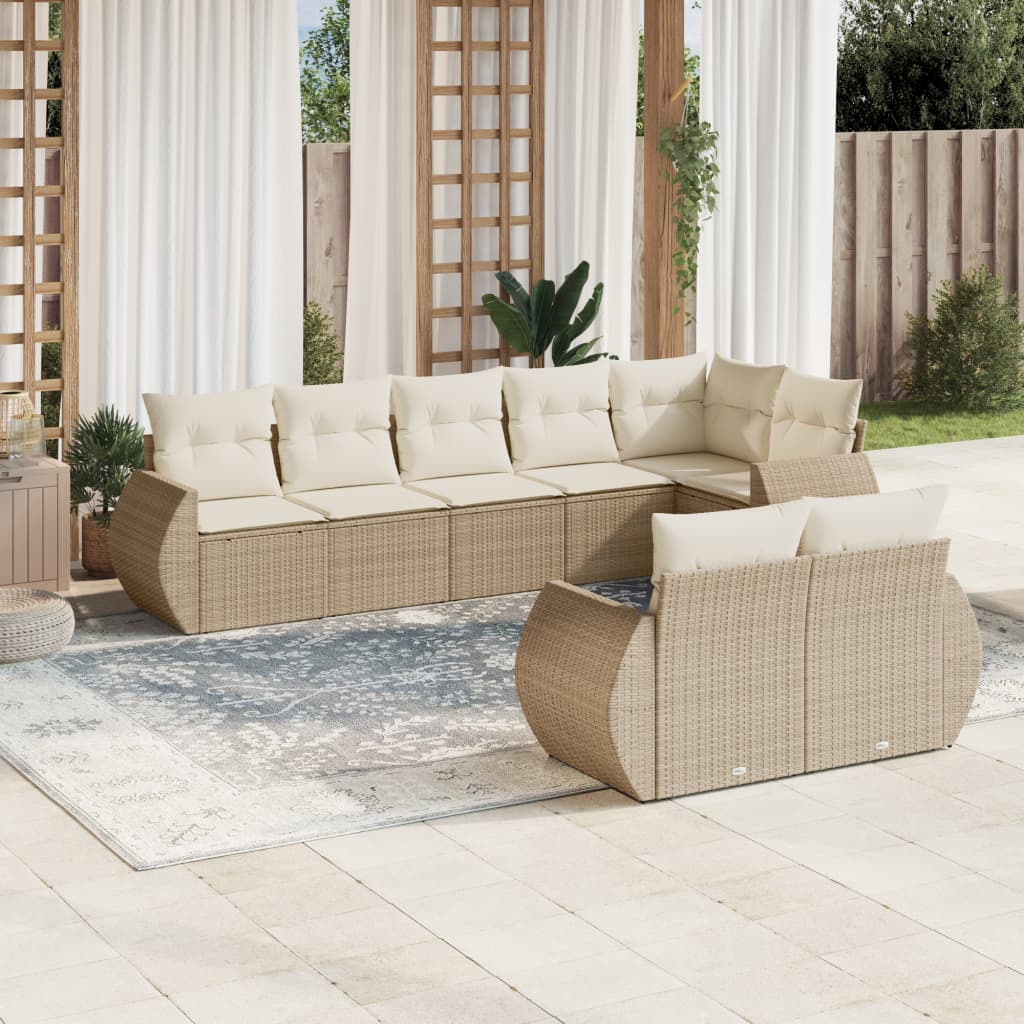 Set Divano da Giardino 8 pz con Cuscini Beige in Polyrattancod mxl 112379