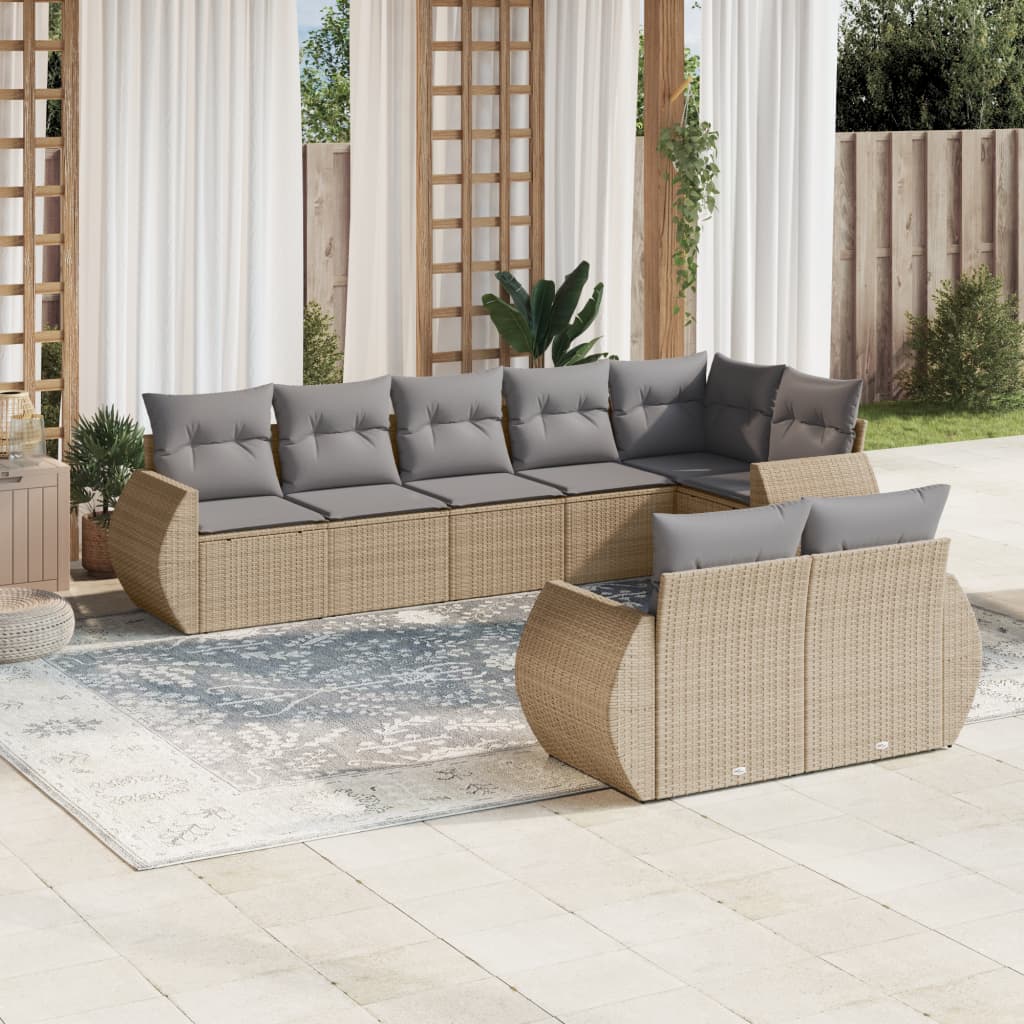 Set Divano da Giardino 8 pz con Cuscini Beige in Polyrattan 3221618