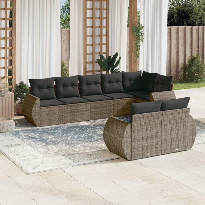 Set Divano da Giardino 8 pz con Cuscini Grigio in Polyrattan 3221619