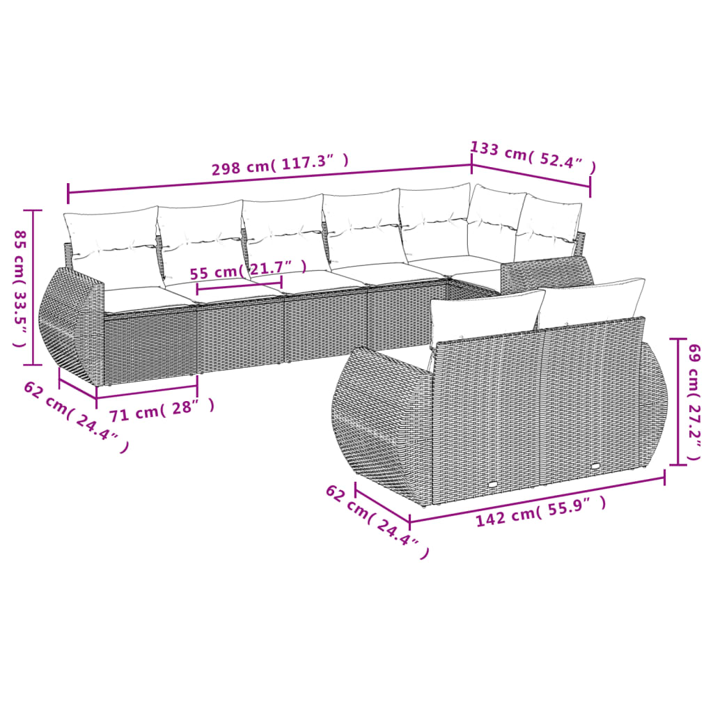 Set Divano da Giardino 8pz con Cuscini Grigio Chiaro Polyrattan 3221621