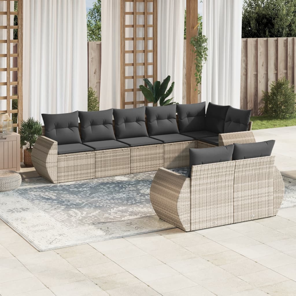 Set Divano da Giardino 8pz con Cuscini Grigio Chiaro Polyrattan 3221621