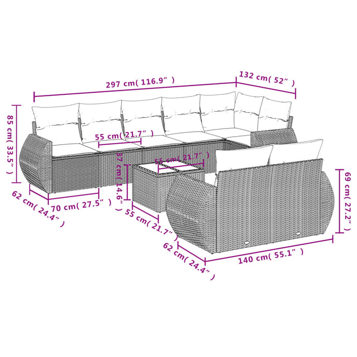 Set Divano da Giardino 9 pz con Cuscini Beige in Polyrattan 3221627