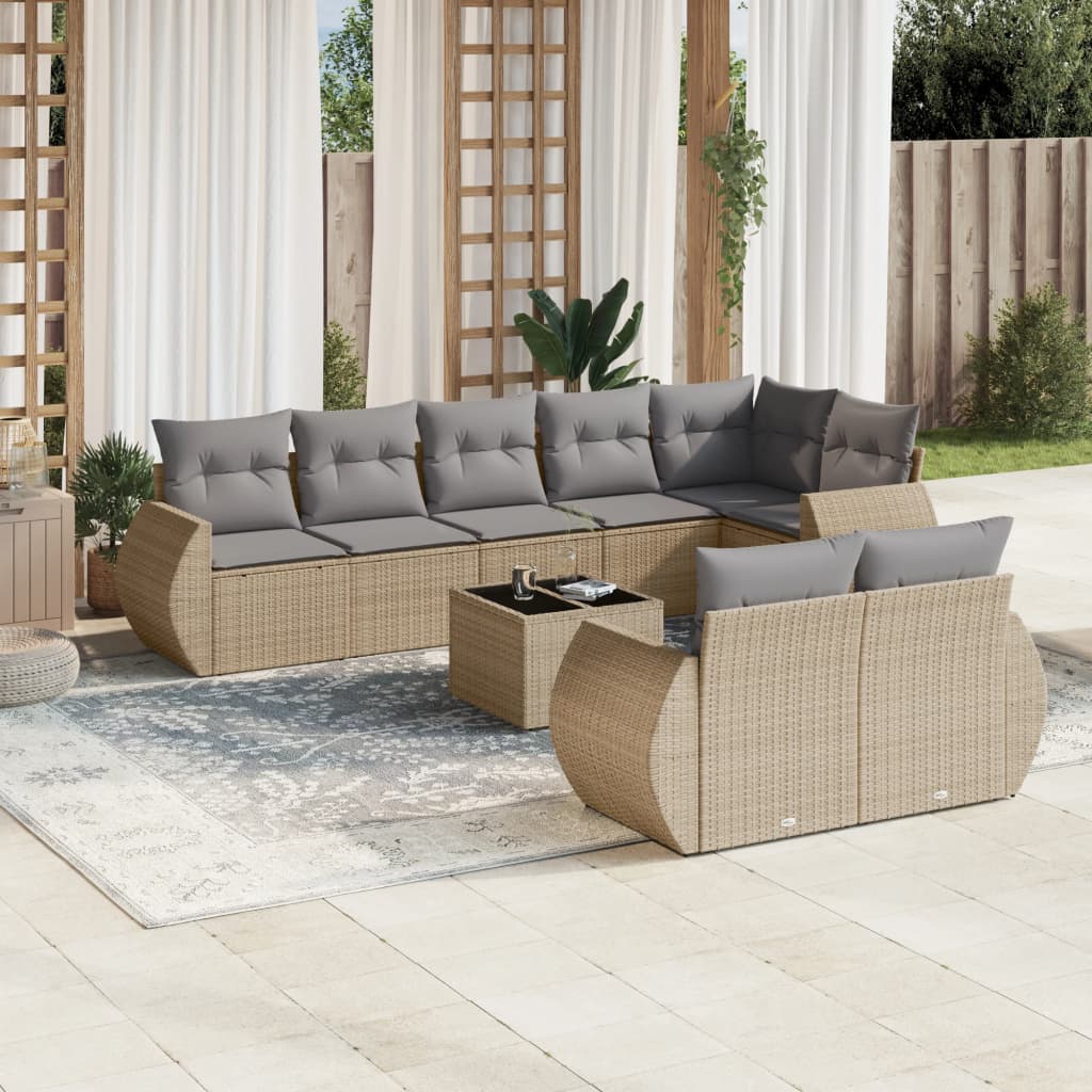 Set Divano da Giardino 9 pz con Cuscini Beige in Polyrattancod mxl 88362