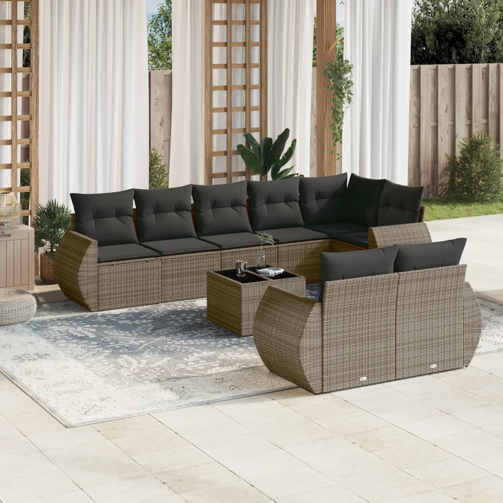 Set Divano da Giardino 9 pz con Cuscini Grigio in Polyrattancod mxl 114210