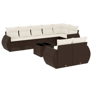 Set Divani da Giardino 9pz con Cuscini Marrone in Polyrattan 3221632