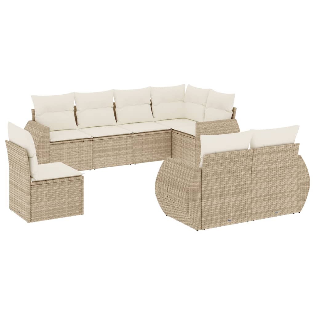 Set Divano da Giardino 8 pz con Cuscini Beige in Polyrattan 3221637