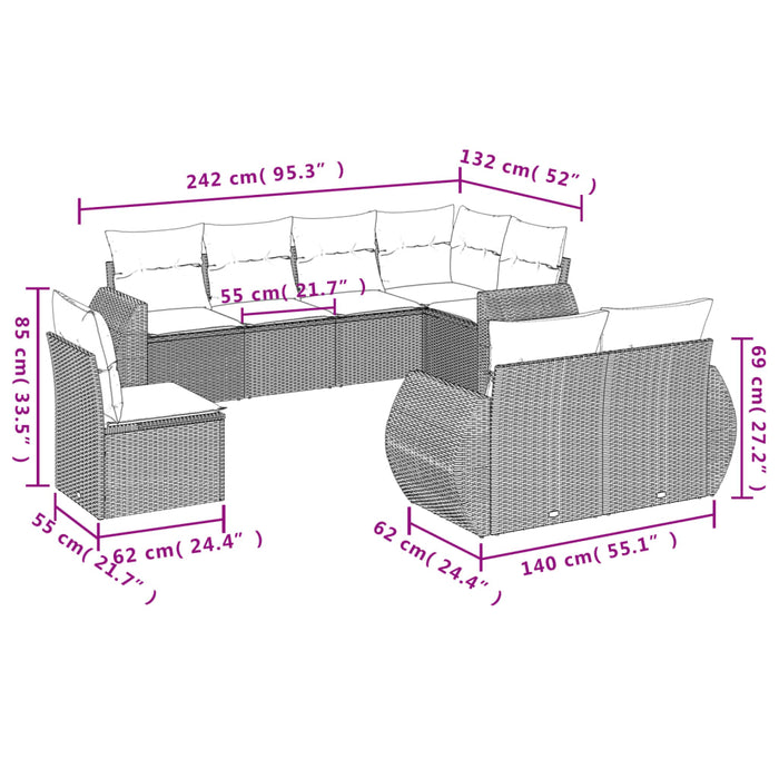 Set Divano da Giardino 8 pz con Cuscini Beige in Polyrattan 3221637