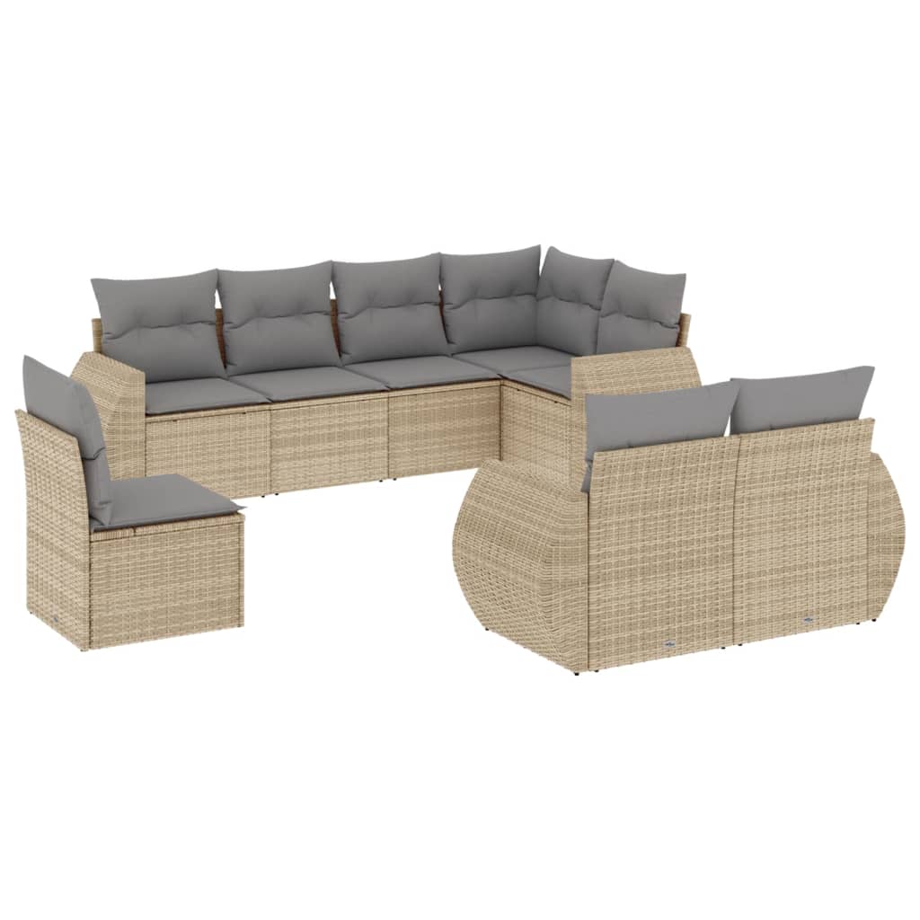 Set Divano da Giardino 8 pz con Cuscini Beige in Polyrattan 3221638