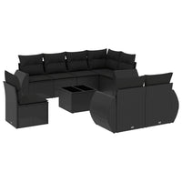 Set Divani da Giardino 9 pz con Cuscini Nero in Polyrattan 3221644