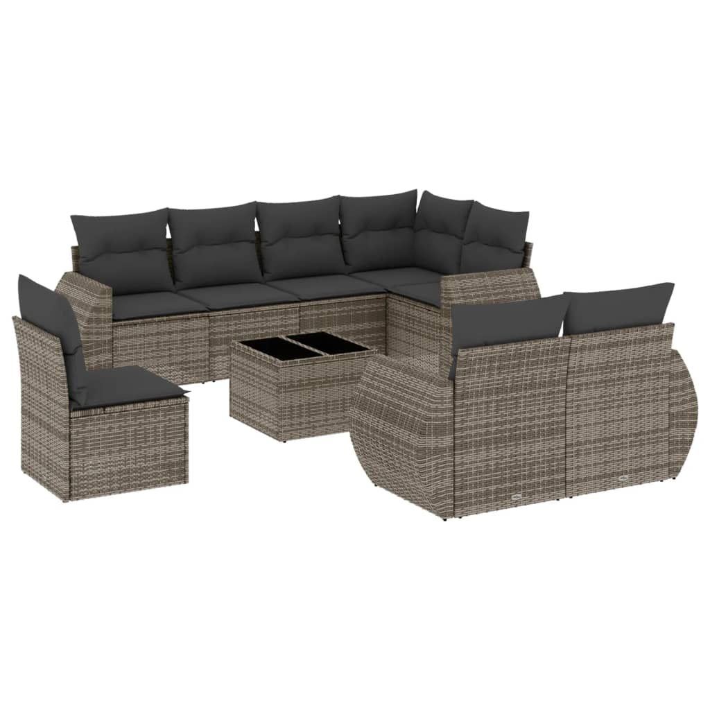 Set Divano da Giardino 9 pz con Cuscini Grigio in Polyrattan 3221649