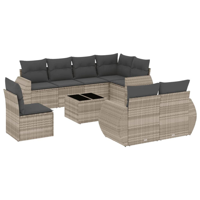 Set Divano da Giardino 9pz con Cuscini Grigio Chiaro Polyrattan 3221651