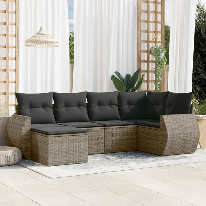 Set Divano da Giardino 6 pz con Cuscini Grigio in Polyrattan 3221659