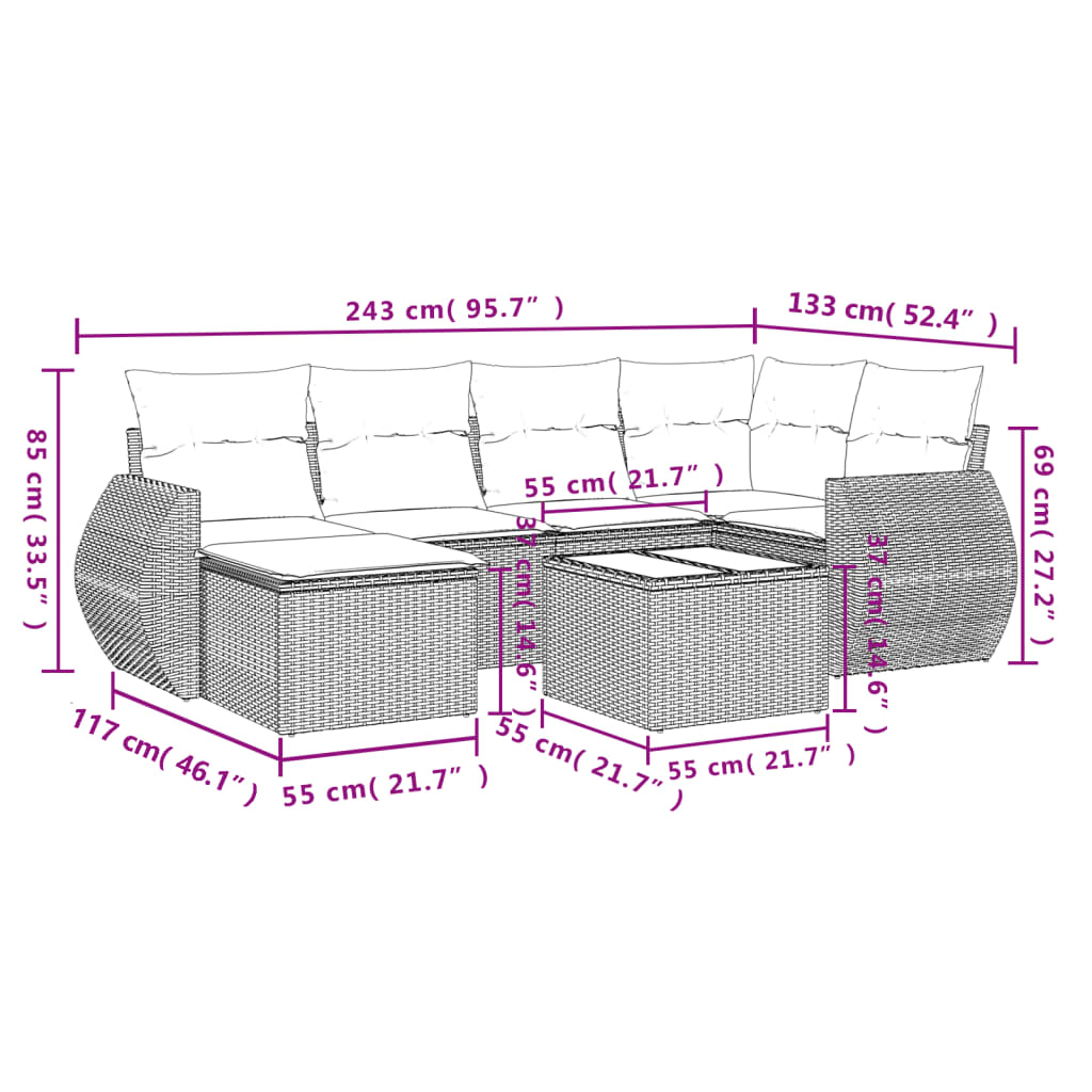 Set Divani da Giardino con Cuscini 7pz Nero Polyrattan 3221664