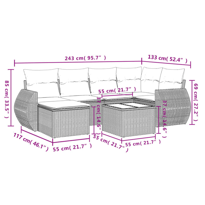 Set Divani da Giardino con Cuscini 7pz Nero Polyrattan 3221664