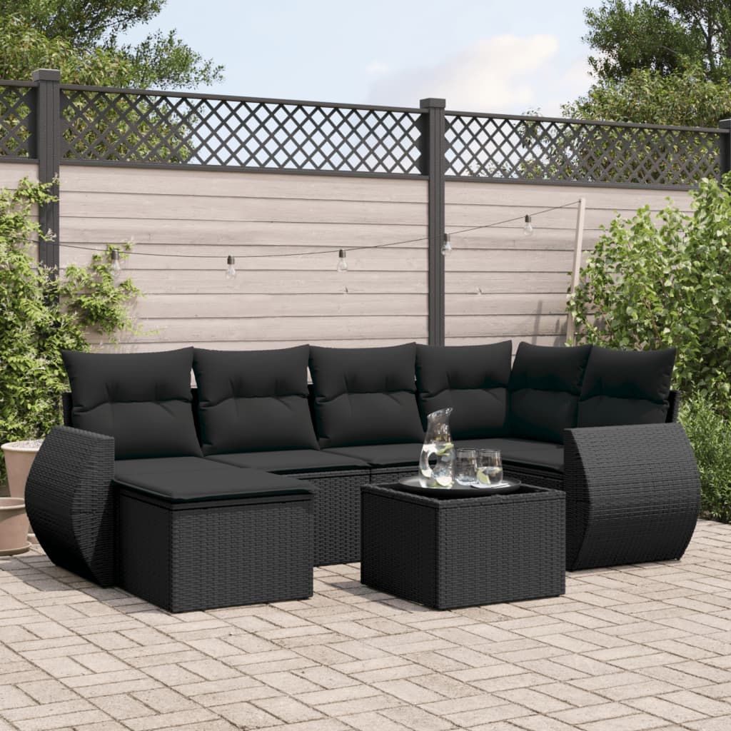 Set Divani da Giardino con Cuscini 7pz Nero Polyrattan 3221664