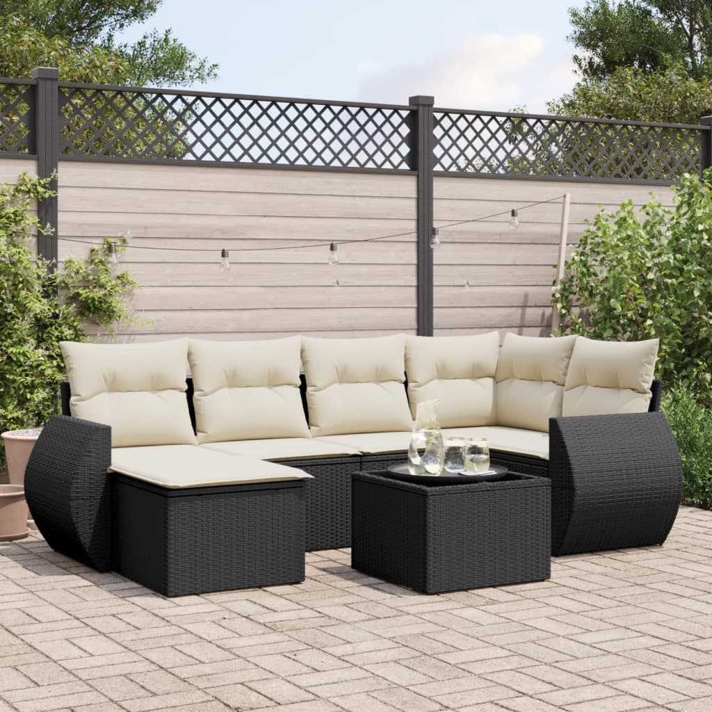 Set Divani da Giardino con Cuscini 7pz Nero Polyrattan 3221665