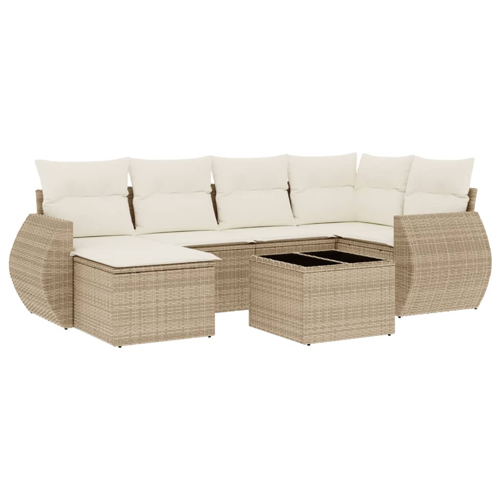 Set Divani da Giardino 7 pz con Cuscini Beige in Polyrattan 3221667