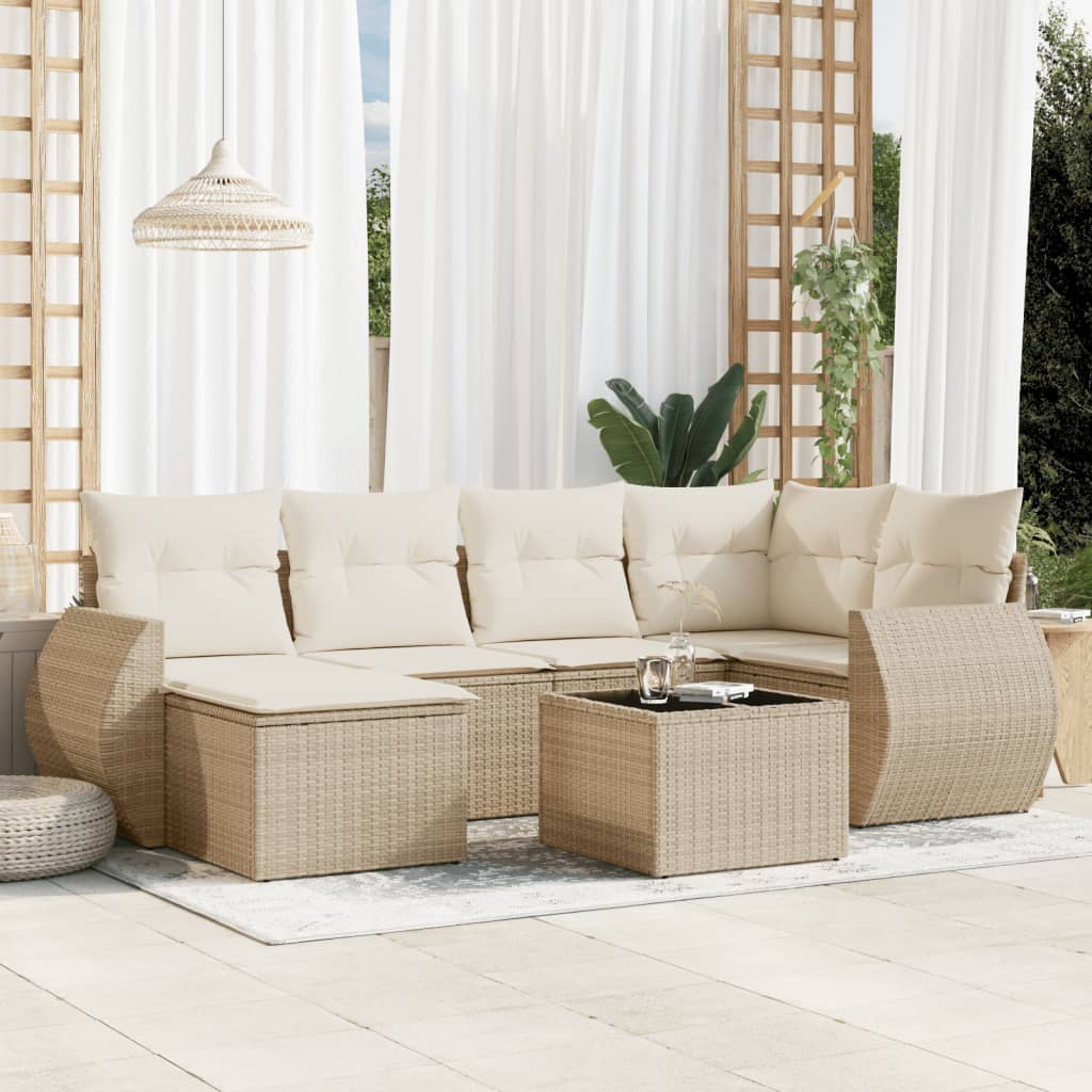 Set Divani da Giardino 7 pz con Cuscini Beige in Polyrattan 3221667