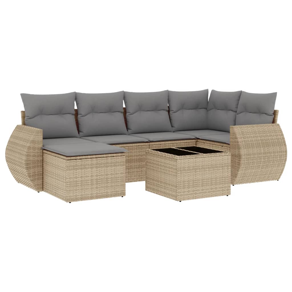 Set Divani da Giardino 7 pz con Cuscini Beige in Polyrattancod mxl 88363