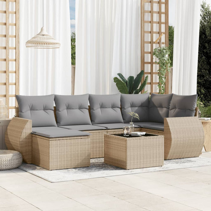 Set Divani da Giardino 7 pz con Cuscini Beige in Polyrattancod mxl 88363