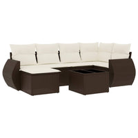 Set Divani da Giardino 7 pz con Cuscini Marrone in Polyrattan 3221672