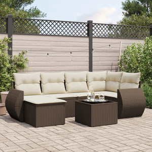 Set Divani da Giardino 7 pz con Cuscini Marrone in Polyrattan 3221672