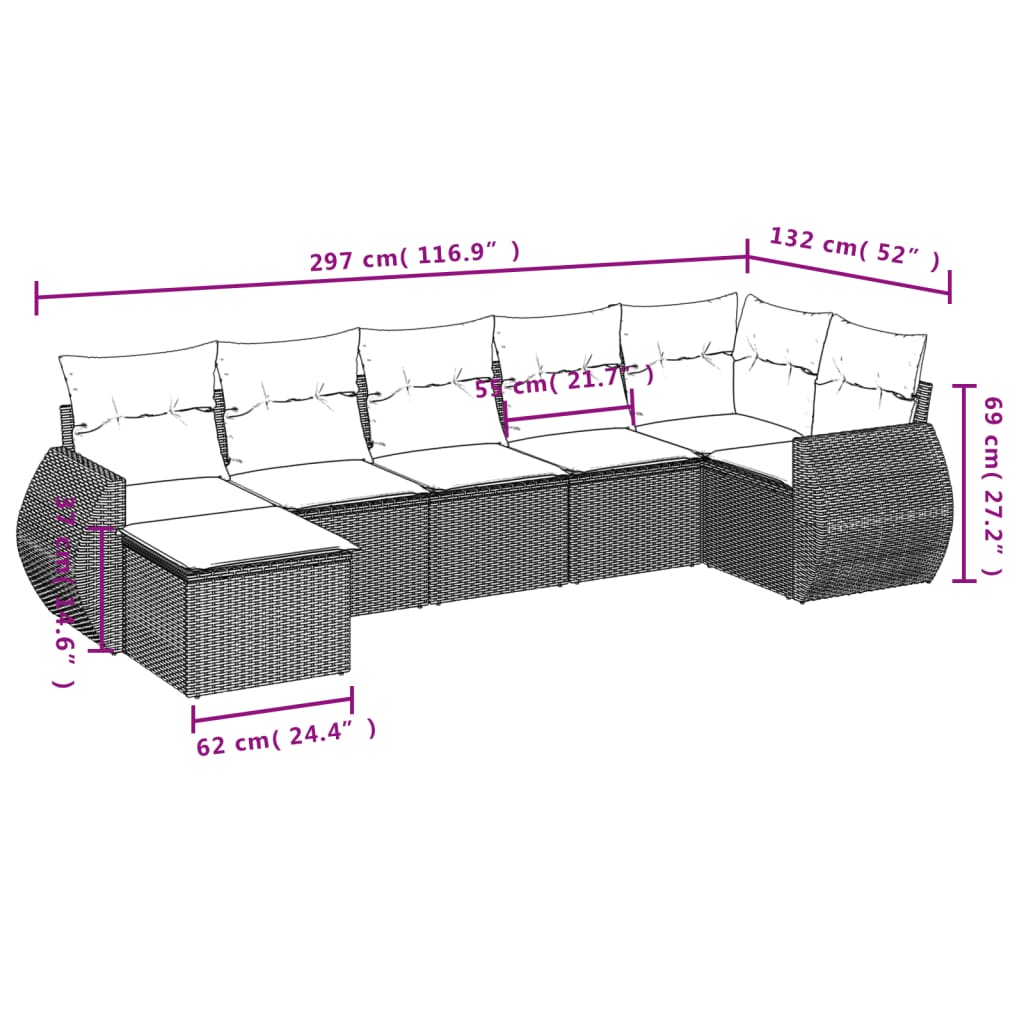 Set Divani da Giardino 7 pz con Cuscini Beige in Polyrattan 3221677