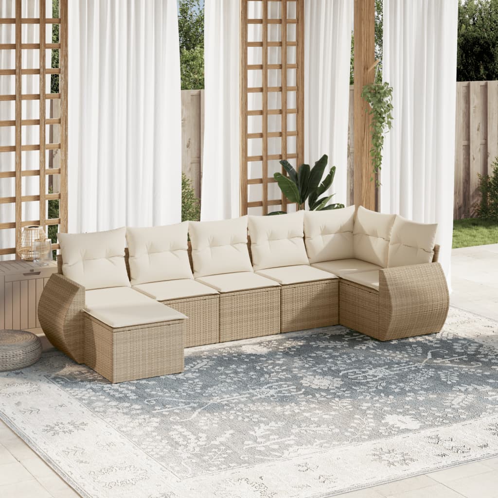 Set Divani da Giardino 7 pz con Cuscini Beige in Polyrattan 3221677