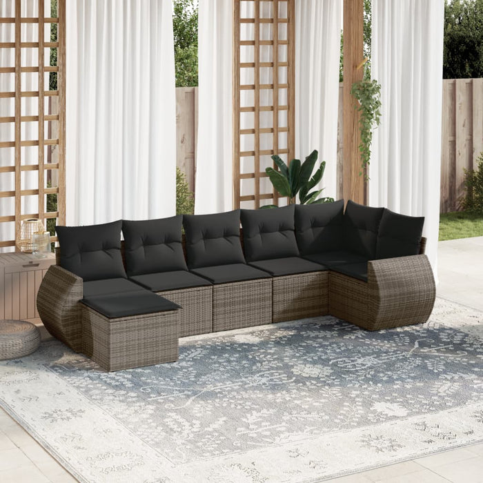 Set Divani da Giardino 7 pz con Cuscini Grigio in Polyrattan 3221679