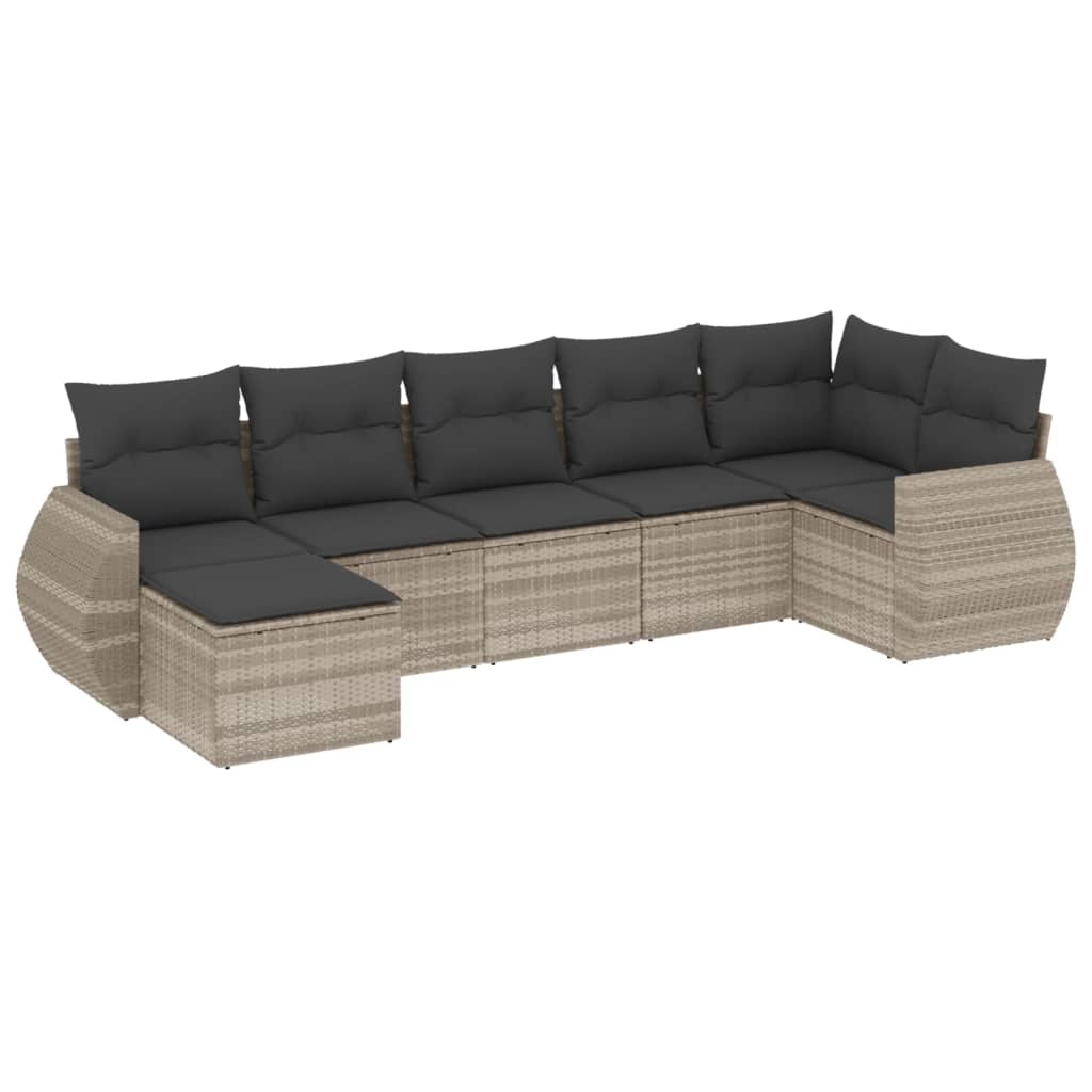 Set Divani da Giardino 7pz con Cuscini Grigio Chiaro Polyrattan 3221681