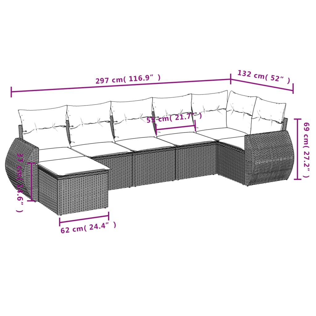 Set Divani da Giardino 7pz con Cuscini Grigio Chiaro Polyrattan 3221681