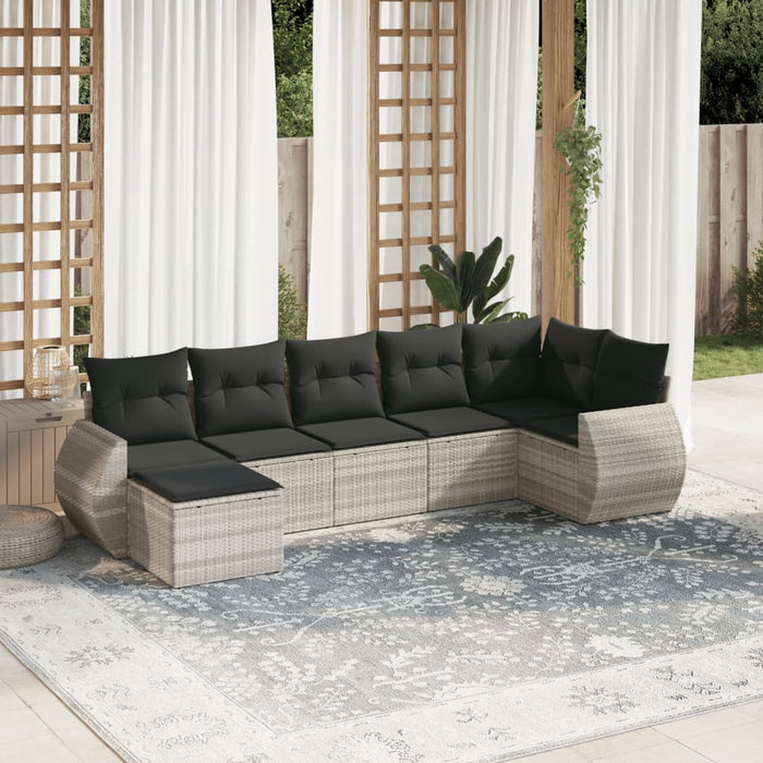 Set Divani da Giardino 7pz con Cuscini Grigio Chiaro Polyrattan 3221681