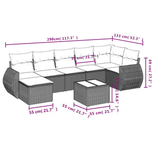 Set Divano da Giardino 8 pz con Cuscini Grigio in Polyrattan 3221689