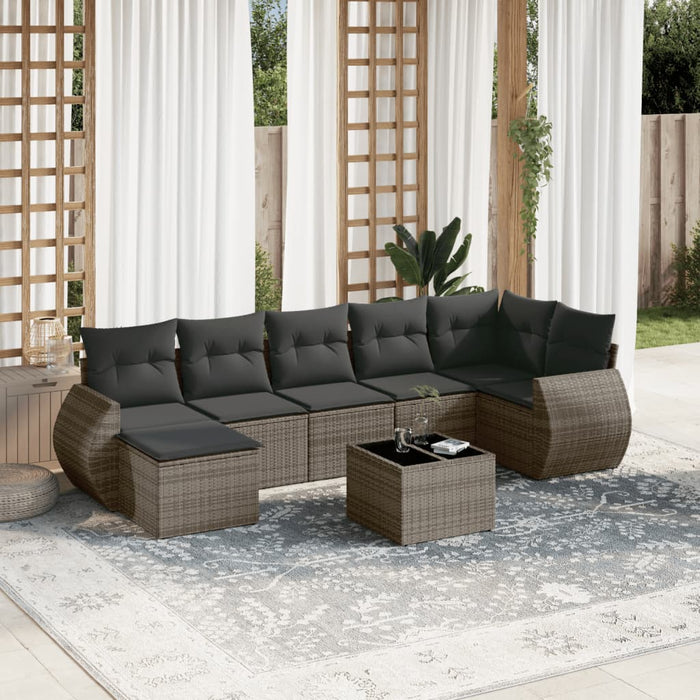 Set Divano da Giardino 8 pz con Cuscini Grigio in Polyrattancod mxl 91601