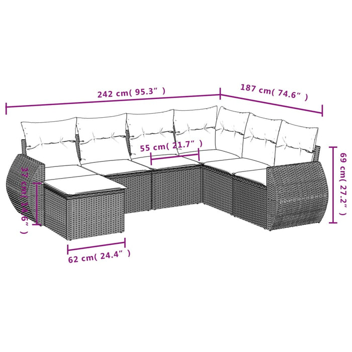 Set Divani da Giardino 7 pz con Cuscini Beige in Polyrattan 3221698