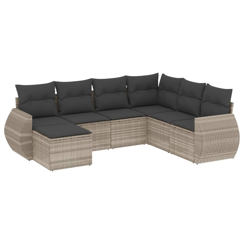 Set Divani da Giardino 7pz con Cuscini Grigio Chiaro Polyrattan 3221701