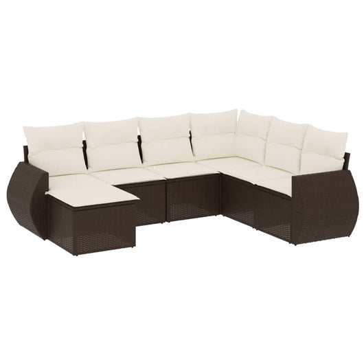 Set Divani da Giardino 7 pz con Cuscini Marrone in Polyrattan 3221702