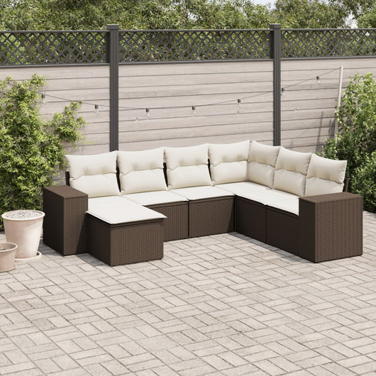 Set Divani da Giardino 7 pz con Cuscini Marrone in Polyrattan 3221702