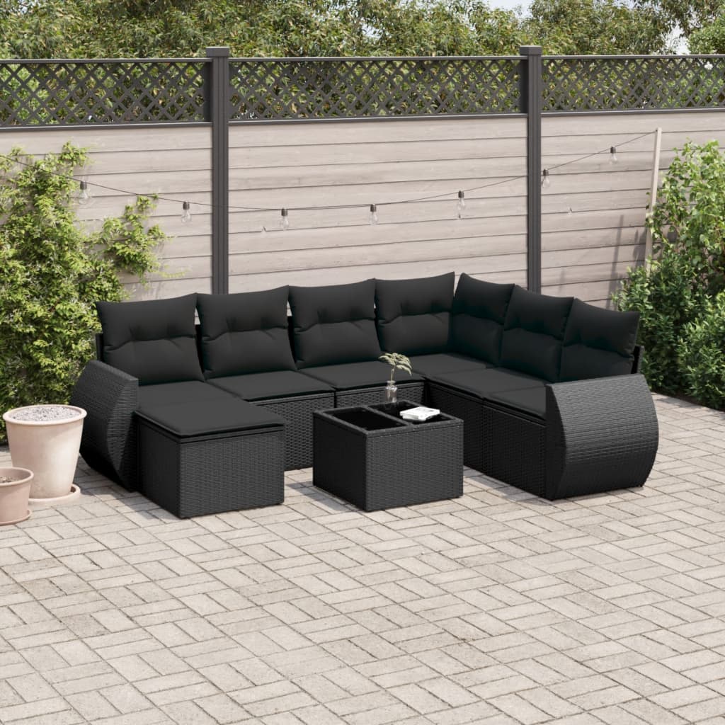 Set Divani da Giardino con Cuscini 8 pz Nero in Polyrattancod mxl 114343