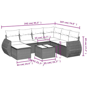 Set Divano da Giardino 8 pz con Cuscini Grigio in Polyrattan 3221709