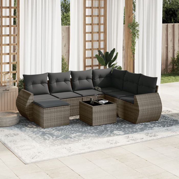 Set Divano da Giardino 8 pz con Cuscini Grigio in Polyrattan 3221709