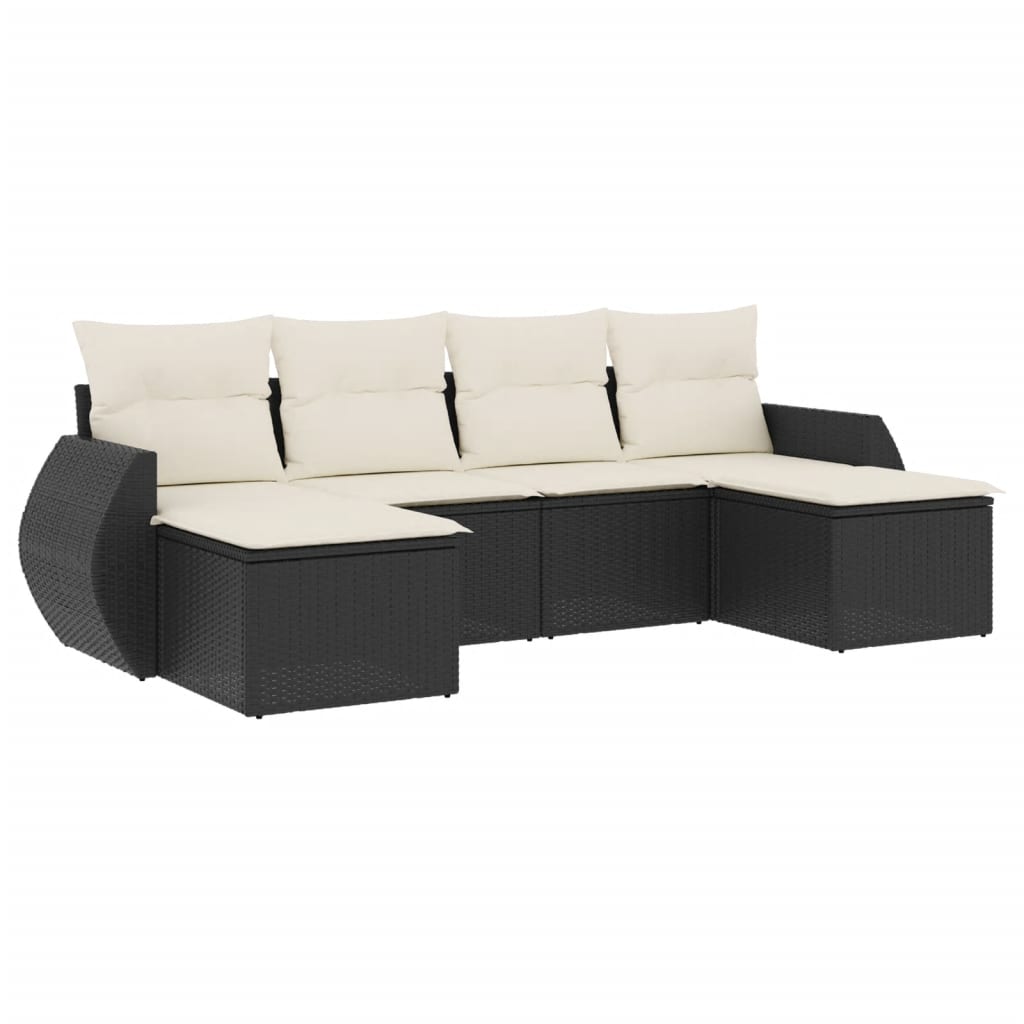 Set Divano da Giardino 6 pz con Cuscini Nero in Polyrattan 3221715