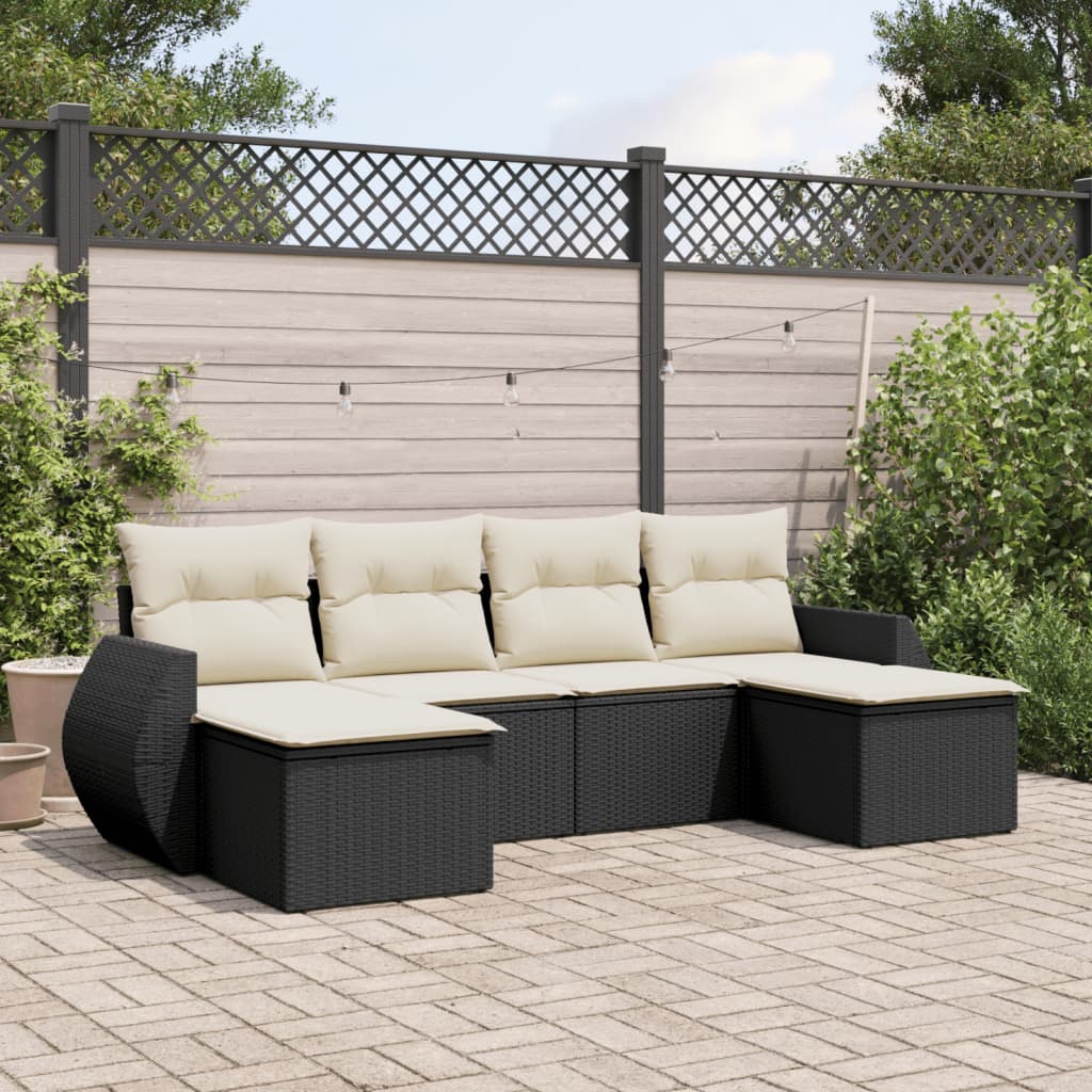 Set Divano da Giardino 6 pz con Cuscini Nero in Polyrattan 3221715