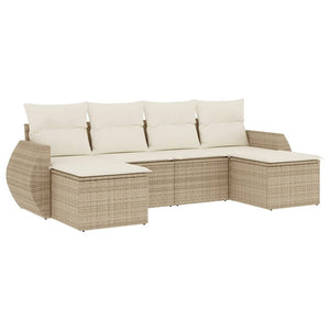 Set Divano da Giardino 6 pz con Cuscini Beige in Polyrattan 3221717