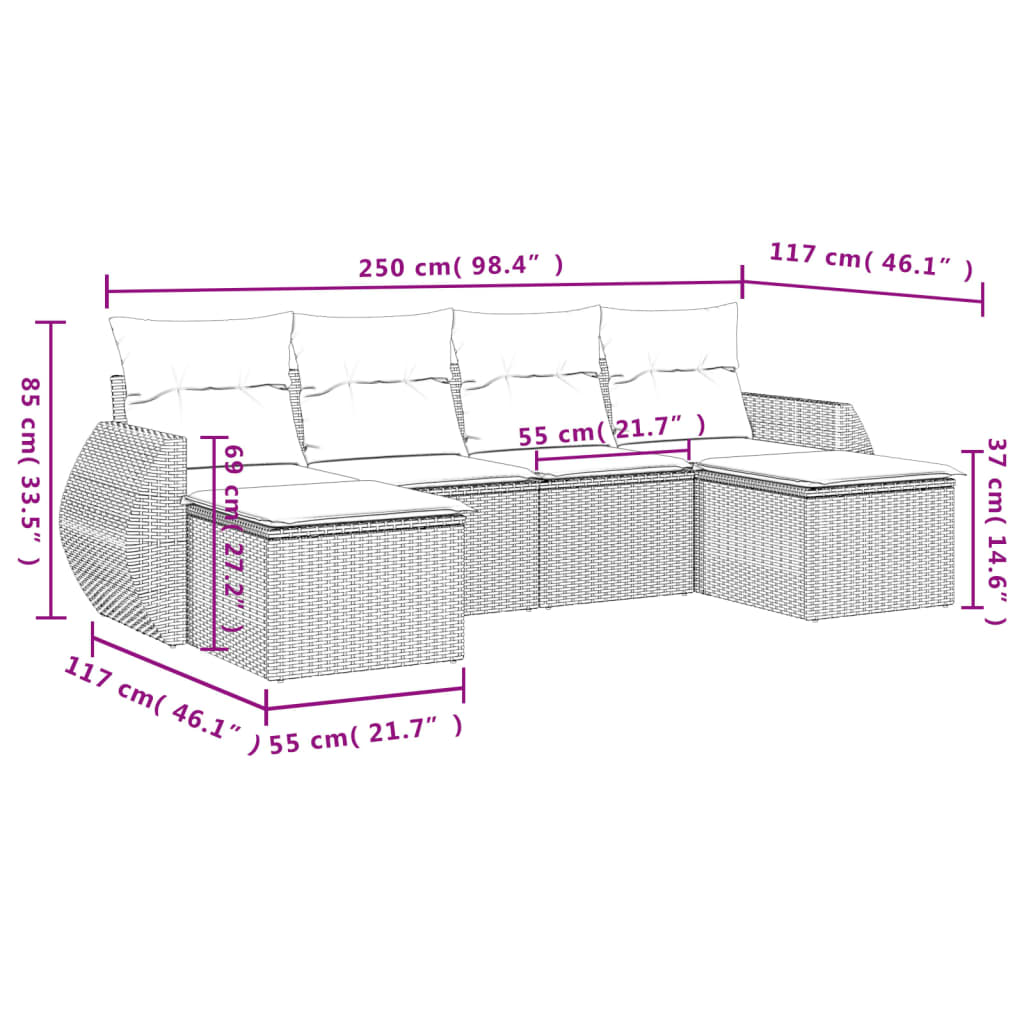 Set Divano da Giardino 6 pz con Cuscini Beige in Polyrattan 3221717