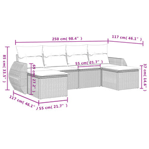 Set Divano da Giardino 6 pz con Cuscini Beige in Polyrattan 3221717