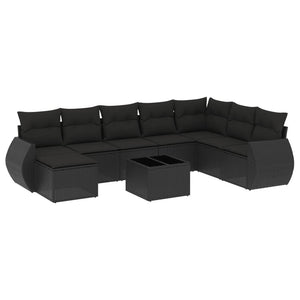 Set Divani da Giardino 9 pz con Cuscini Nero in Polyrattan 3221764