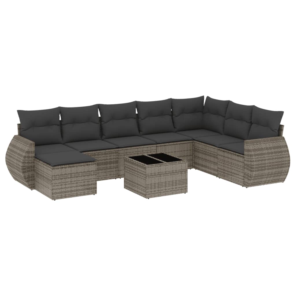 Set Divano da Giardino 9 pz con Cuscini Grigio in Polyrattan 3221769