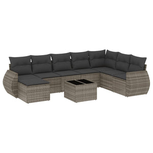 Set Divano da Giardino 9 pz con Cuscini Grigio in Polyrattan 3221769